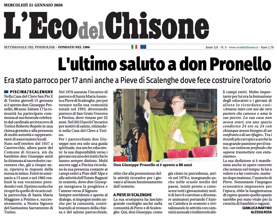 L'Eco del Chisone di mercoledì 21 gennaio 2026