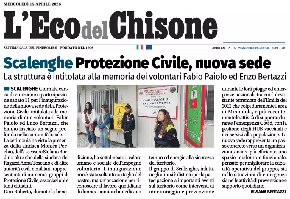 L'Eco del Chisone di mercoledì 15 aprile 2026